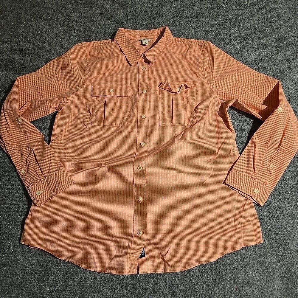 L.L. Bean Button Front Shirt Womens Medium Pink Check Long Sleeve Pockets